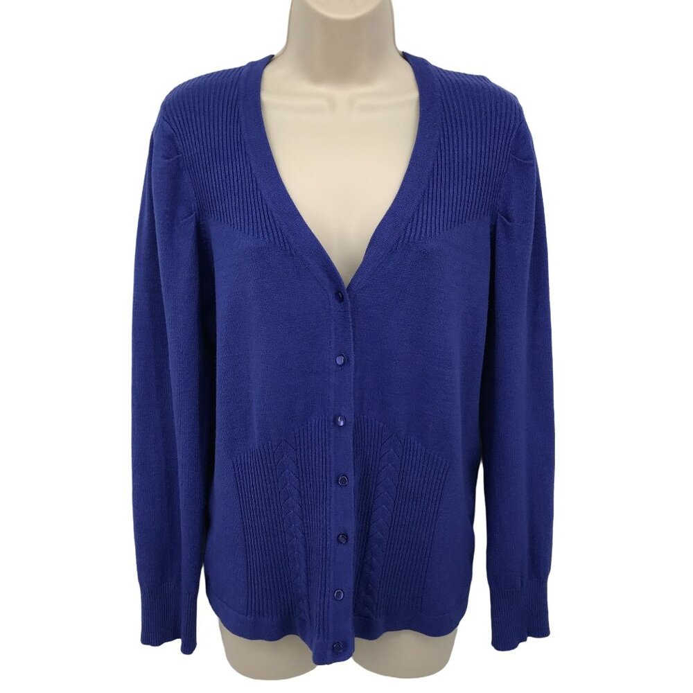 Willi Smith Womens Blue Puff Sleeve Button Front Sweater Cardigan Size L